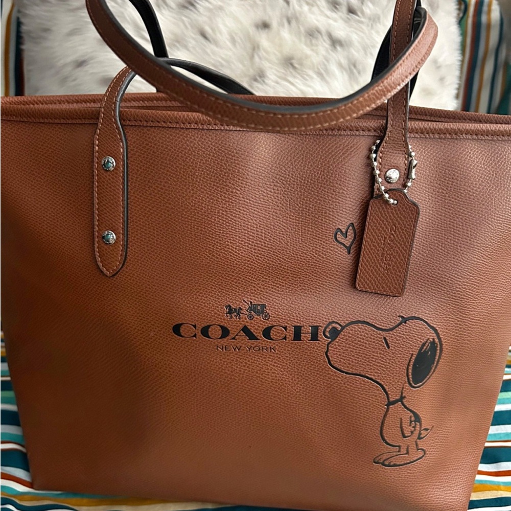 ISO.  Coach Brown Leather Tote with Snoopy Design